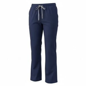 Navy Blue Straight Leg Scrub Pants Women's XS Checkered Drawstring